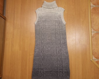 Vintage Y2K United Colors of Benetton Grey Tank Dress Wool Blend Sweater Gradient Knitted Turtleneck Pullover Jumper Made in Romania Size M