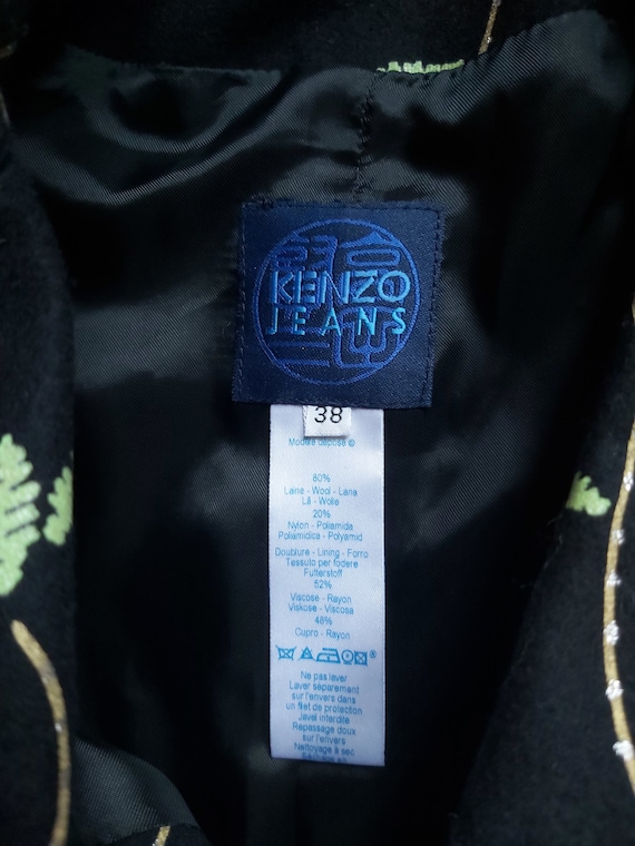 Vintage Kenzo Jeans Women's Floral Print Wool Blend Blazer Jacket Flower Embroidery Luxury Designer Jacket 1990s Made in France Size 38