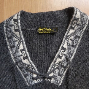 Vintage Baby Alpaca Vrouwen Etnische Pullover Sweater Sulca Textil Grijs Peruwian Jumper Top Blouse jaren 1990 Y2K Maat S afbeelding 3