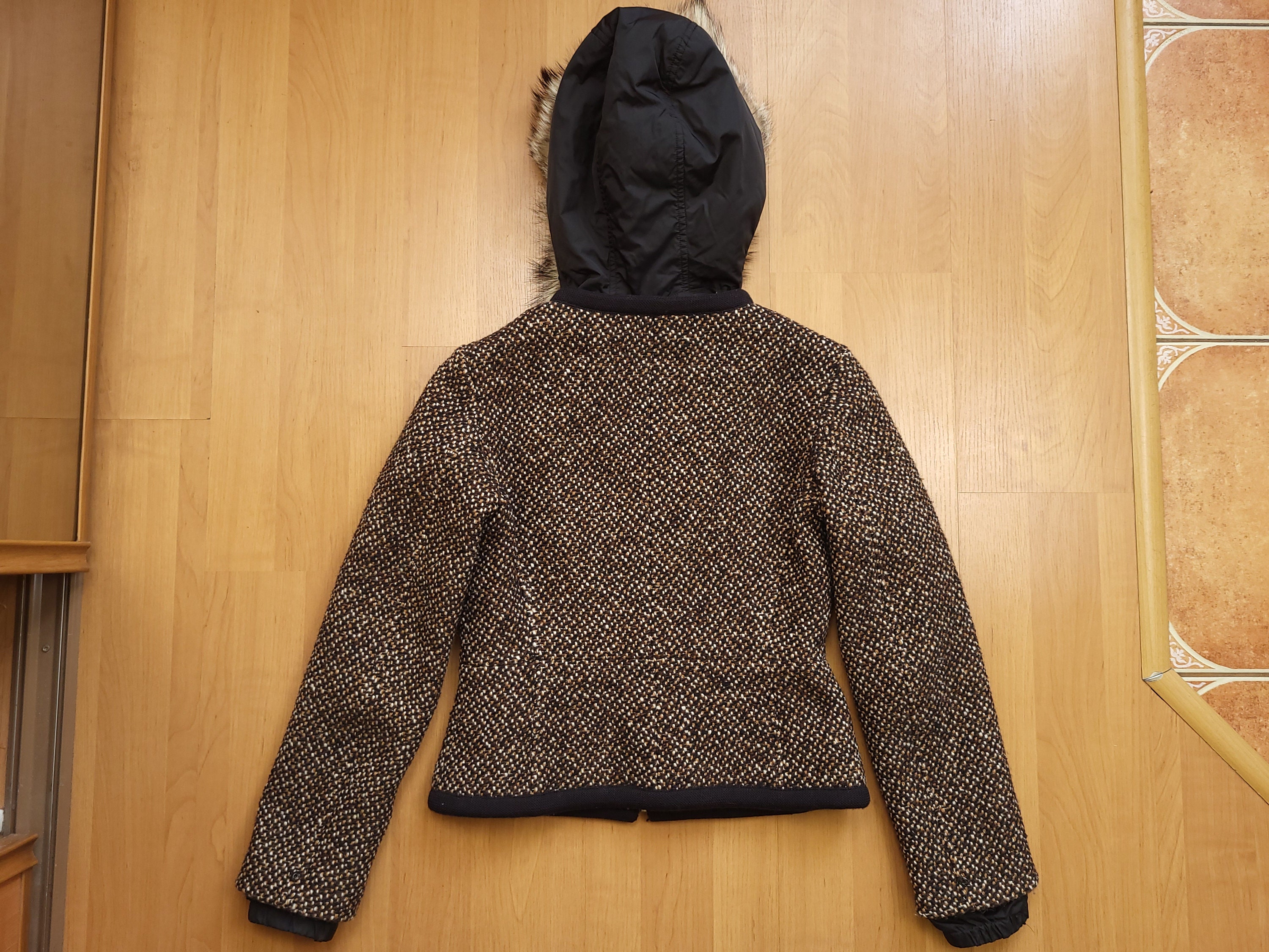 Vintage 2000s Prada Virgin Wool Tweed Hooded Zip up Jacket Y2K 