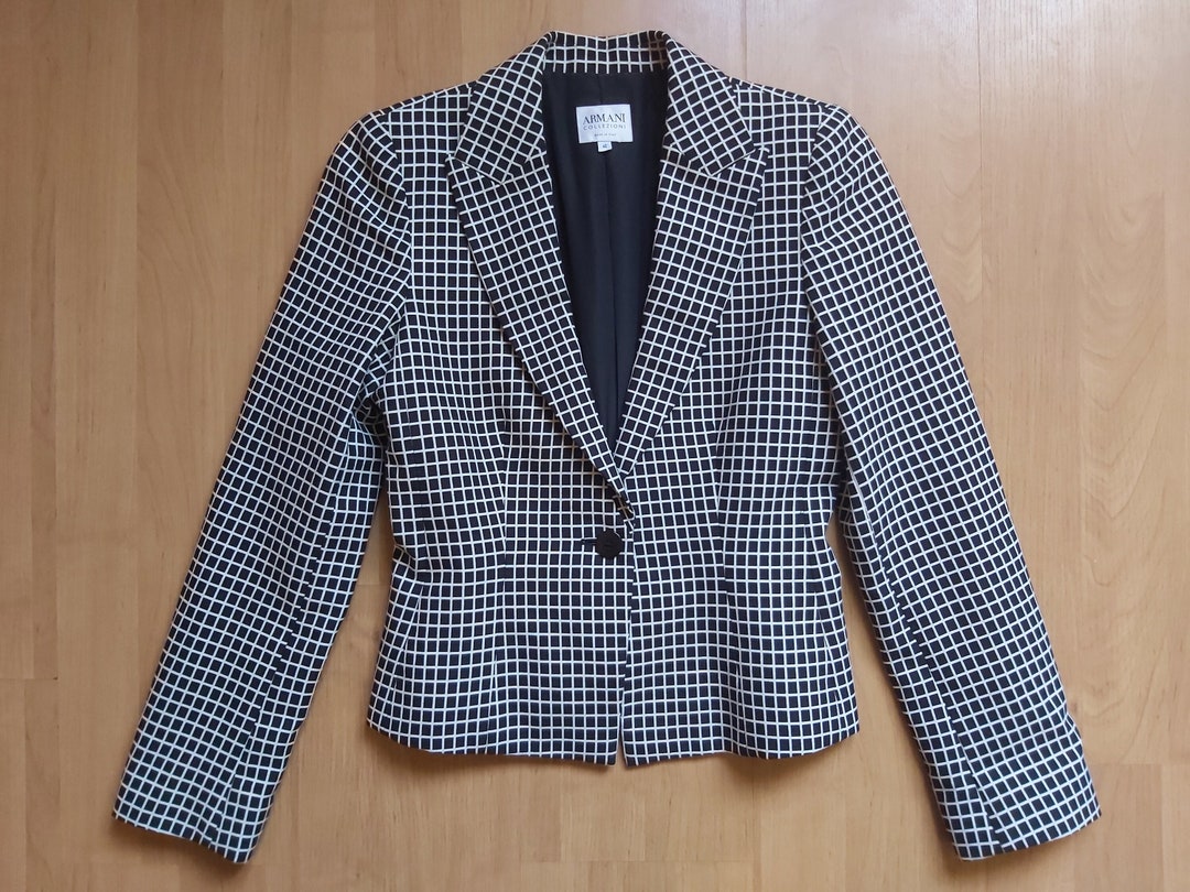 Vintage Giorgio Armani Collezioni Women s Checked Blazer Jacket Black and White Evening Italian Designer Jacket Y2K Made in Italy Size 42 Etsy