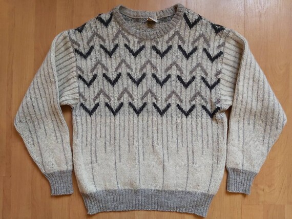 90s Wool Blend Norwegian Wool Pullover Retro Half Zip Striped Warm Oversized Scandinavian Jumper L Vintage UNISEX White Icelandic Sweater