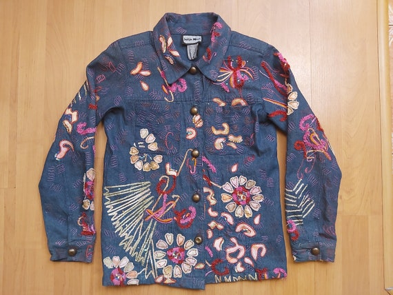 Embroidered Floral Print Denim Jacket