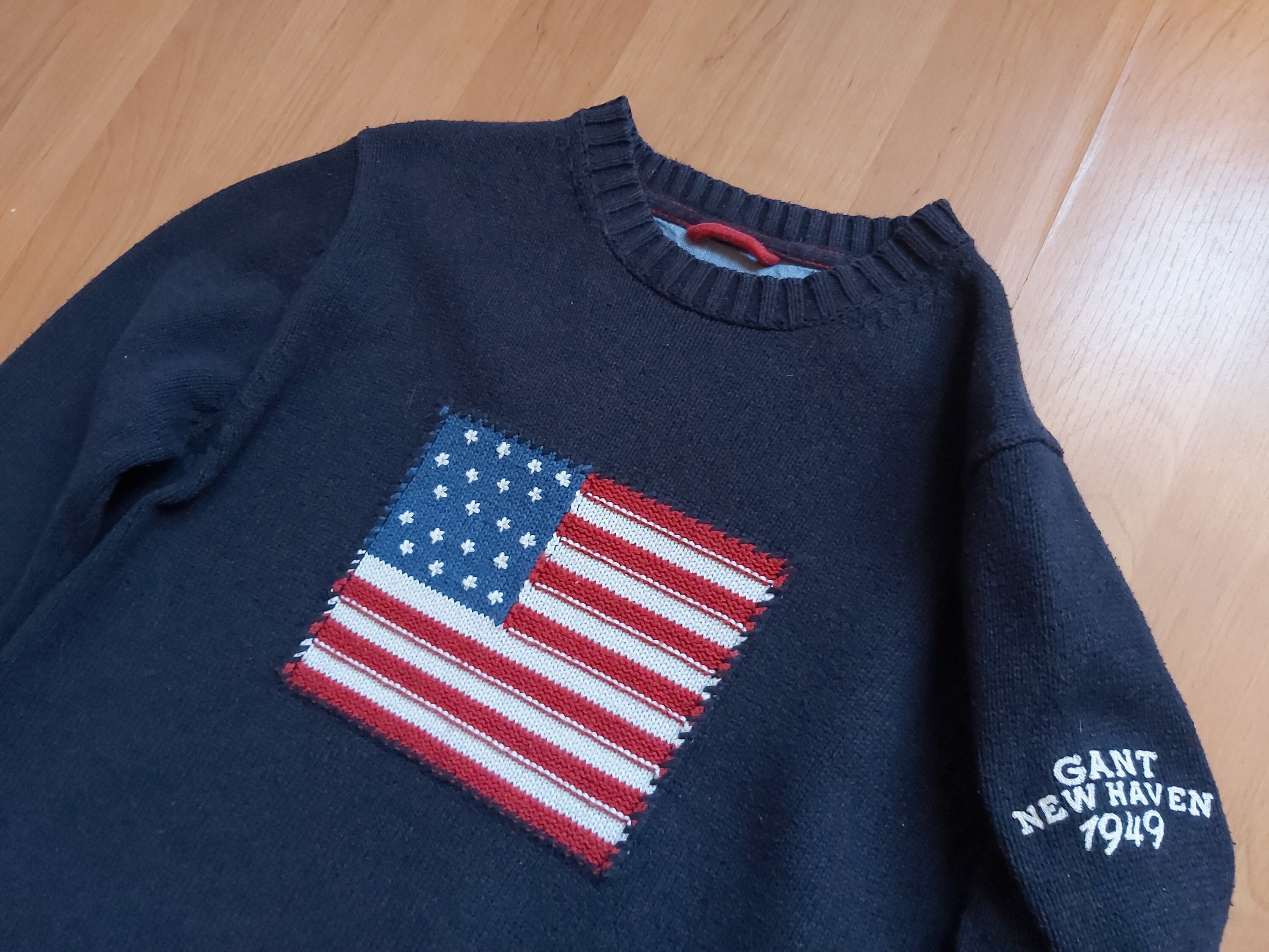 Y2K USA Knitted Sweater American Flag Cotton -