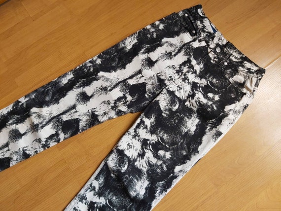 Vintage Kenzo Jeans High Waist Jungle Tiger Print Stretch Pants 1990s Animal Print Pants Jeans Trousers Size 36