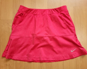 Vintage Y2K Nike Golf Pink Dri-Fit Mini Skirt Grey Swoosh Logo 2000s Activewear Sportswear Dotted Pattern Stretch Skirt Youth Size S