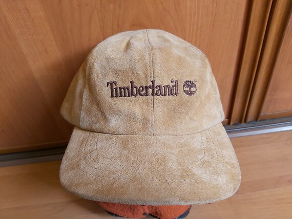 Vintage Timberland Pig Suede Leather GORE-TEX Adjustable Trucker Hat Beige Strapback Outdoor Baseball Cap 1990s Made in USA One Size