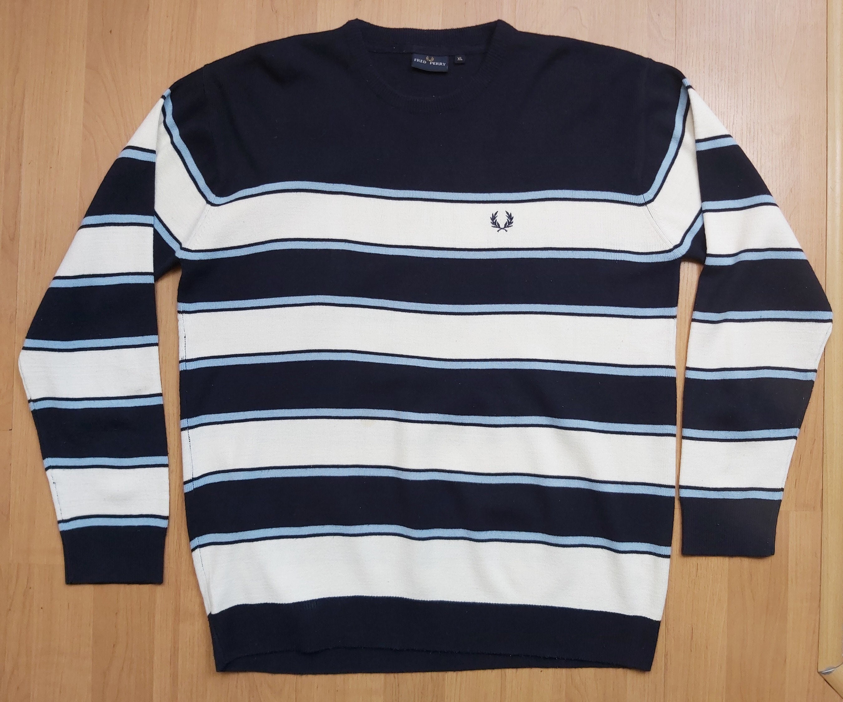 Fred Perry Striped Zip-Through Cardigan - Navy Blue