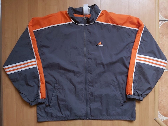 Vintage Adidas Equipment Zip Up Track Top Color Block Trefoil Tracksuit Grey Orange Training Jacket Embroidered Logo 1990s Size XL