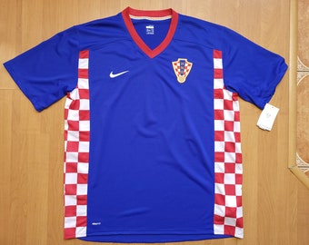 NWT Vintage Euro 2008 Nike Croatia Away Football Shirt Navy Blue White Red Checked Color Block Dri-Fit Soccer Jersey Swoosh Logo Shirt XXL