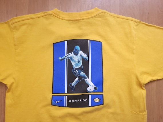 Rare Vintage Nike Ronaldo R9 T-shirt Football Soccer Yellow Shirt Brazil  Jersey Vintage Nike Center Swoosh Shirt 1990s Youth XL Fits Men S/M 