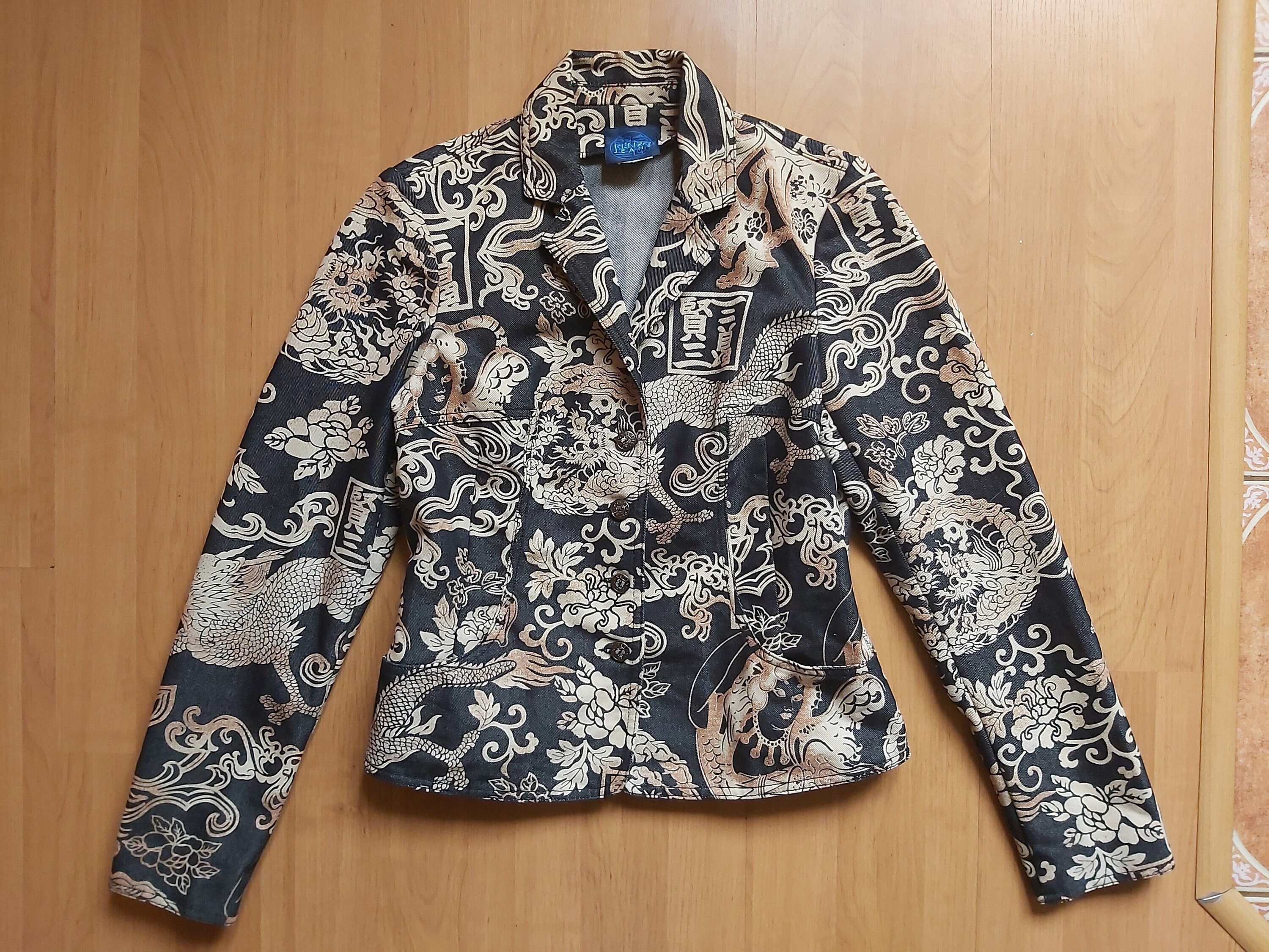 Vintage Kenzo Jeans Women's Asian Pattern Denim Jacket - Etsy Canada