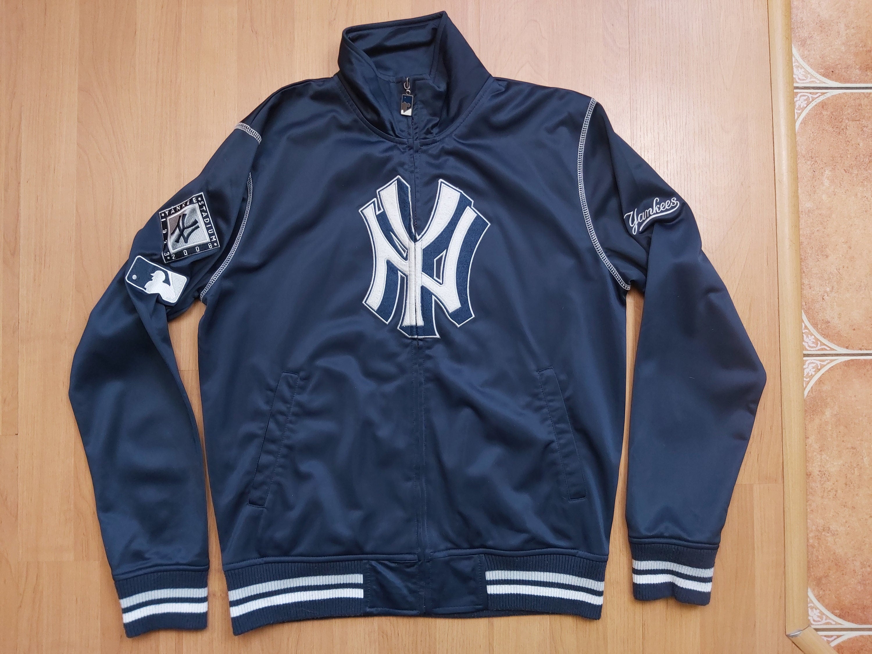 Vintage Majestic Athletic New York Yankees Zip Up Track Jacket Cooperstown  Navy Blue MLB Baseball Tracksuit Top Embroidered Logos Size M