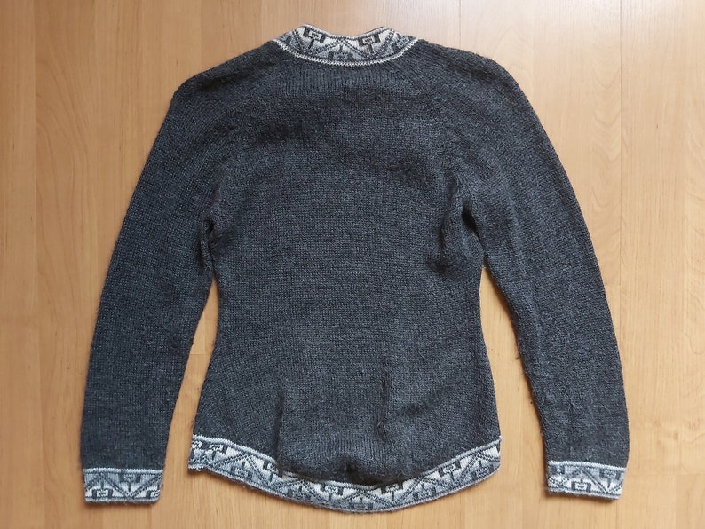 Vintage Baby Alpaca Vrouwen Etnische Pullover Sweater Sulca Textil Grijs Peruwian Jumper Top Blouse jaren 1990 Y2K Maat S afbeelding 5