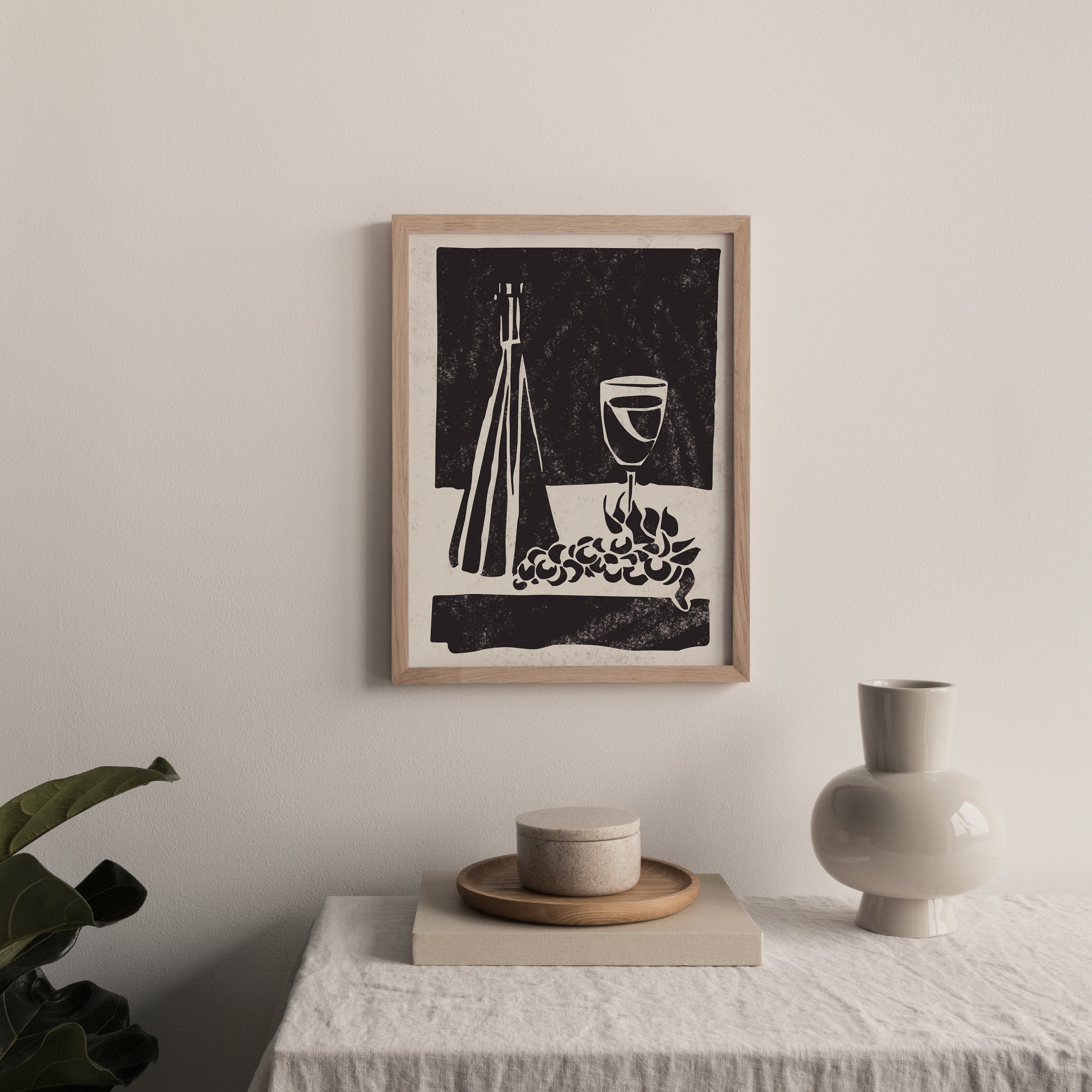 Linoprint Digital Art Print Linocut Style Wine Printable - Etsy