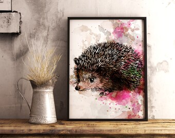 Hedgehog Print, Watercolor Print, Animal Print, Wall Art, Hedgehog Poster Digital Download