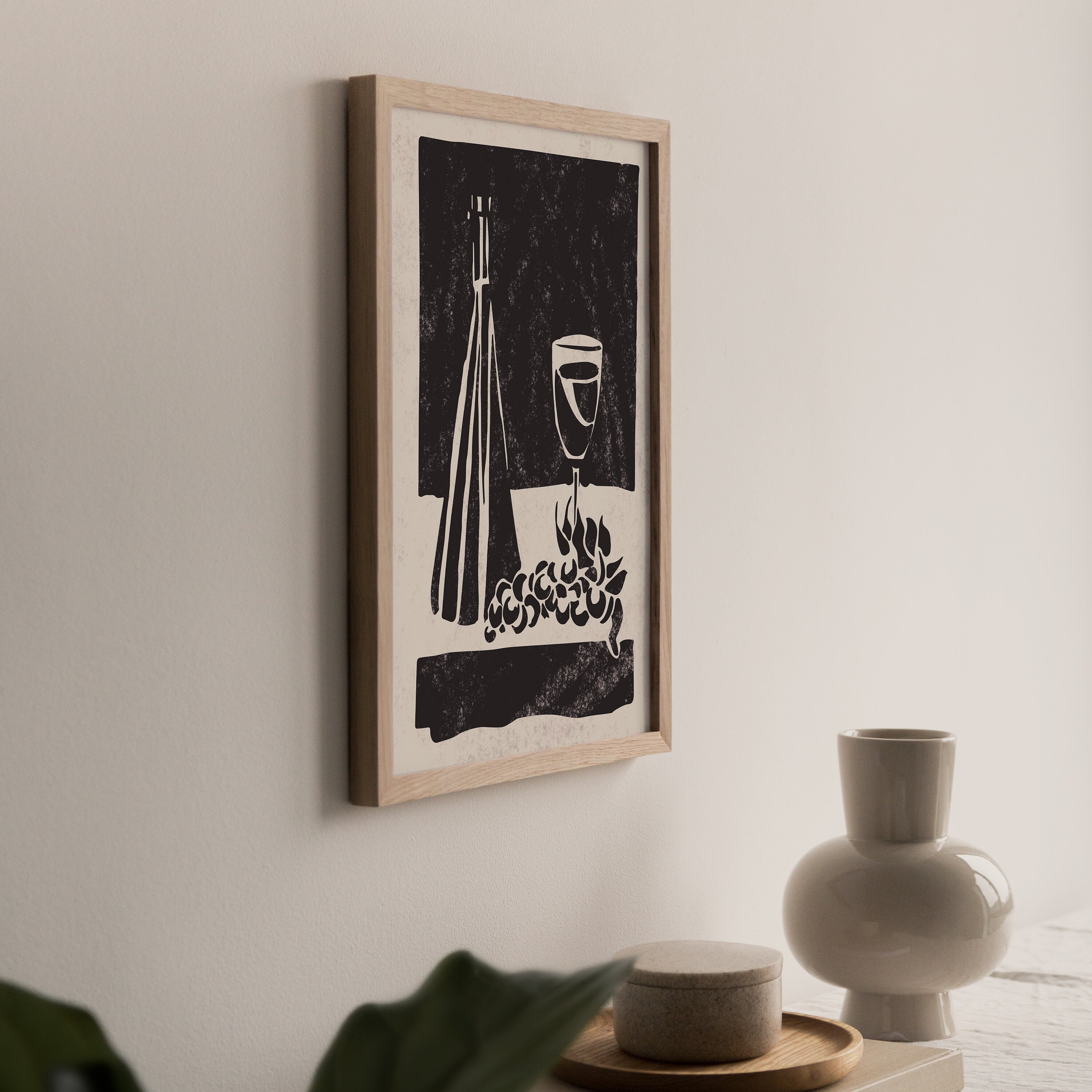 Linoprint Digital Art Print Linocut Style Wine Printable Artsy Prints ...