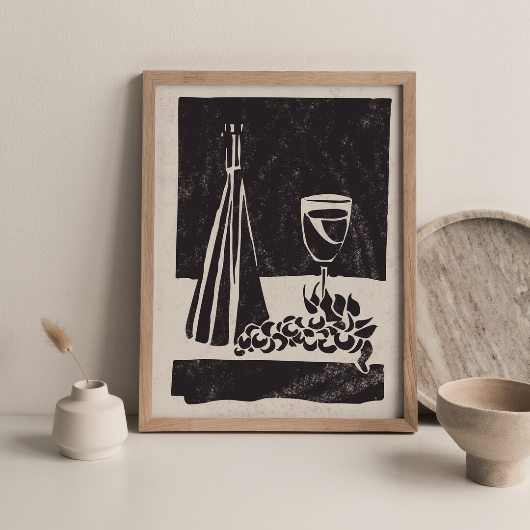 Linoprint Digital Art Print Linocut Style Wine Printable Artsy Prints ...
