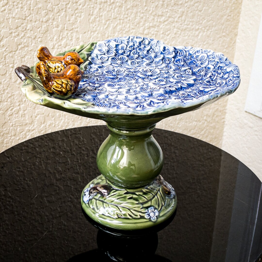 Vintage Majolica Style Bird Bath Pedestal Serving Dish / Centerpiece Estate Find Etsy