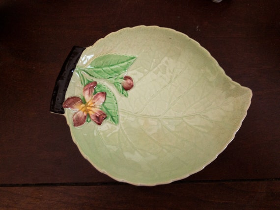 Rare Carlton Ware Majolica Style Green Leaf Candy… - image 4