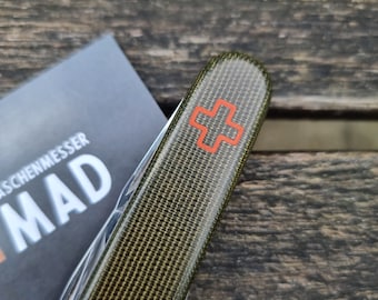 OD Green Micarta Scales: Custom 91mm Victorinox Replacement Handles Orange Cross