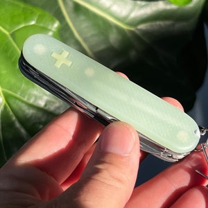 Jade G10 Scales Handles Glowing Cross custom replacement handles Suitable for 91mm Victorinox. image 2