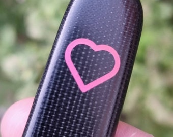 Micarta Scales (Handles) custom replacement handles Suitable for 91mm Victorinox. Black (Pink heart)