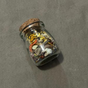 Removable Cork Jar of Small Animal Bones and Foraged Items. Curiosities, Oddities, Crafting, Curio, Witchcraft, Spell Jar.