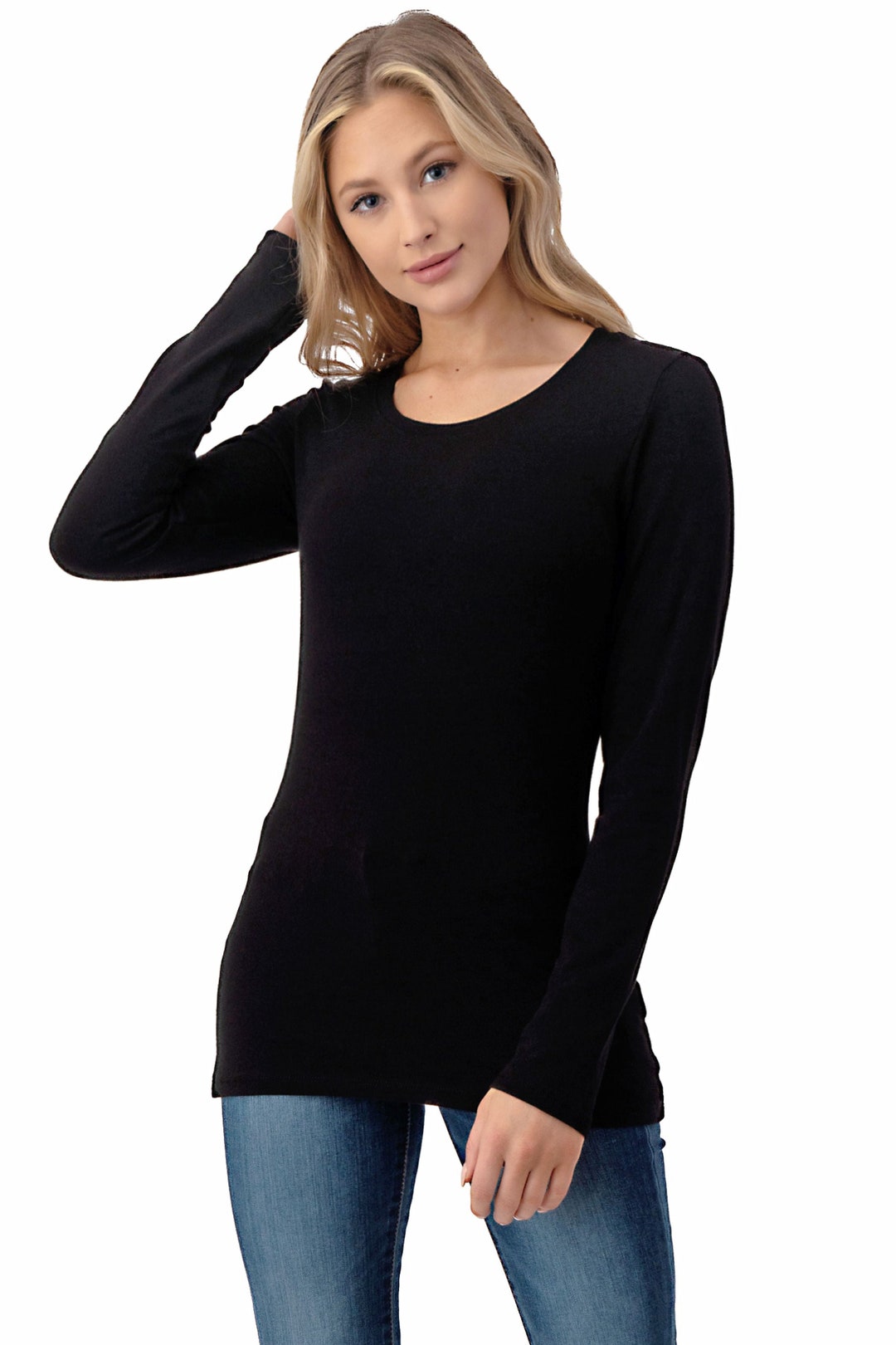 The Simpli Basic Crew Neck Long Sleeve T Shirts Stretch Cotton Spandex ...