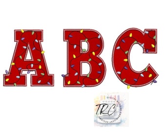 Christmas lights Applique Font Embroidery Design, Digital Download