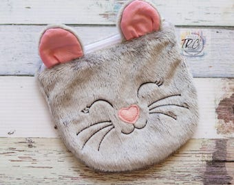 Kitty Zipper Bag ITH, Cat Handbag ITH, 4 different sizes