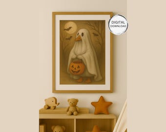Halloween Ghost Goose Art Print: Spooky Trick-or-Treat Decor (Digital Download)
