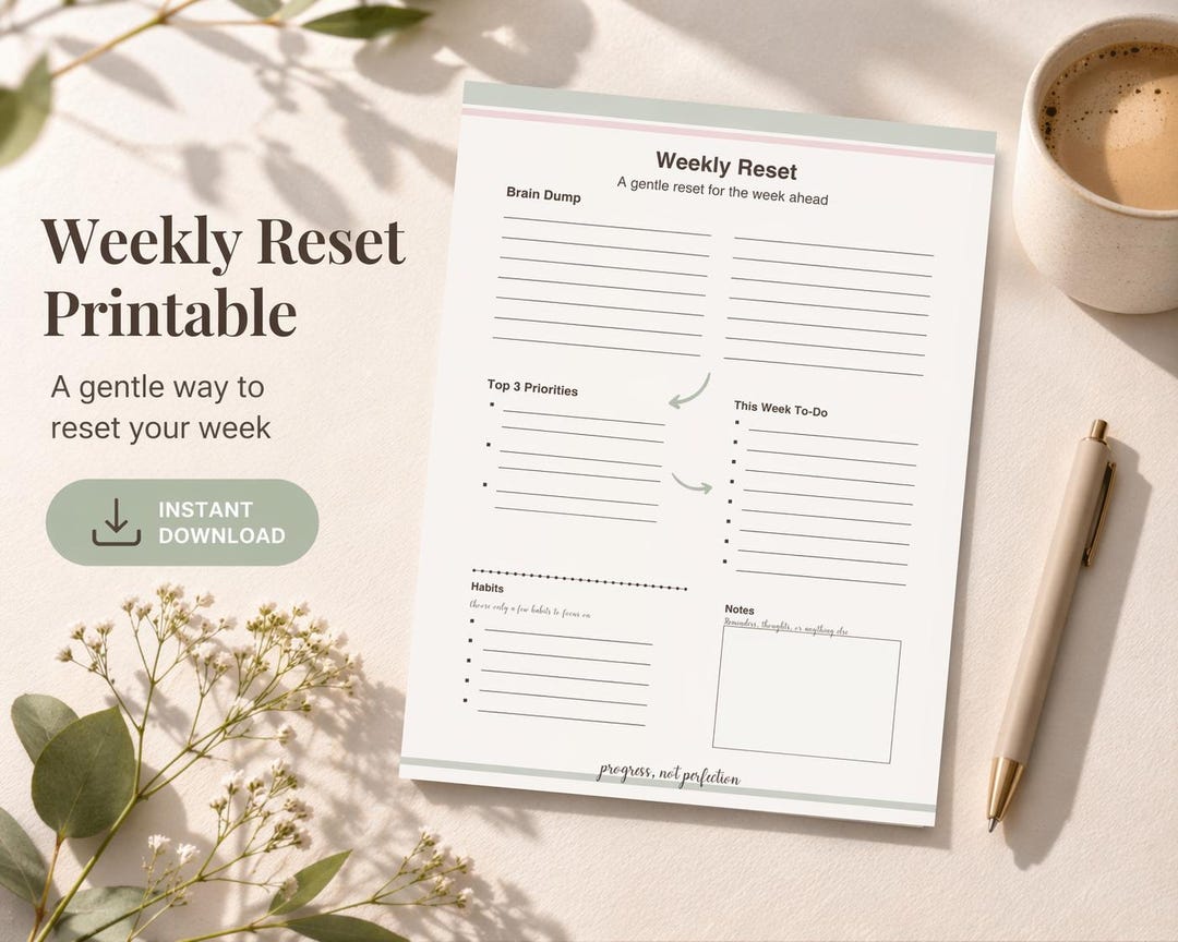 Weekly Reset Printable, Undated Planner PDF, Habit Tracker, Brain Dump ...