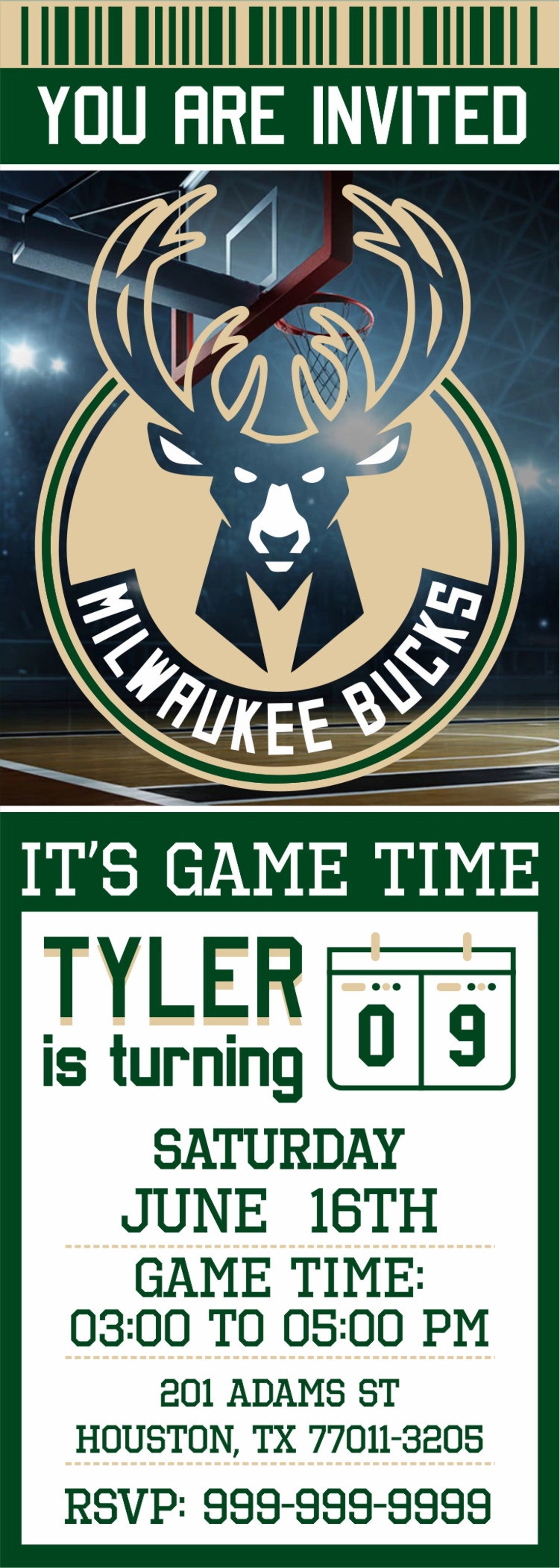 Milwaukee Bucks Invitation Bucks Birthday Invitations | Etsy