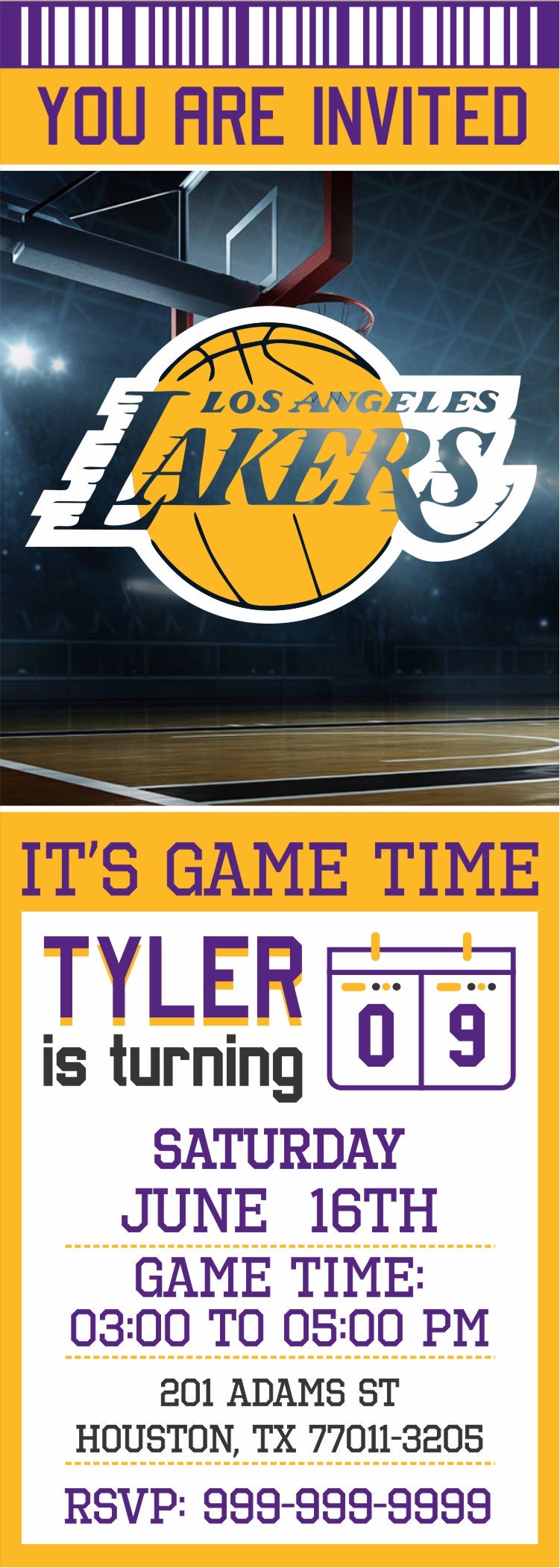 Los Angeles Lakers Invitation Lakers Birthday Invitations Etsy