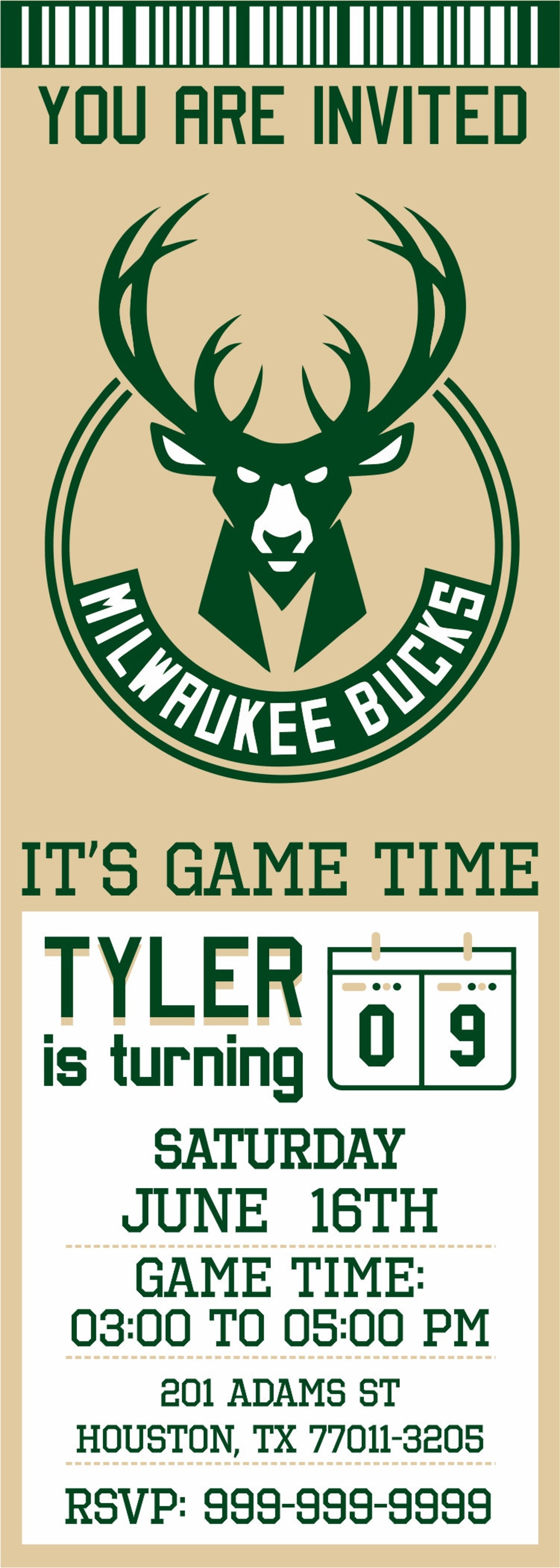 Milwaukee Bucks Invitation Bucks Birthday Invitations Etsy