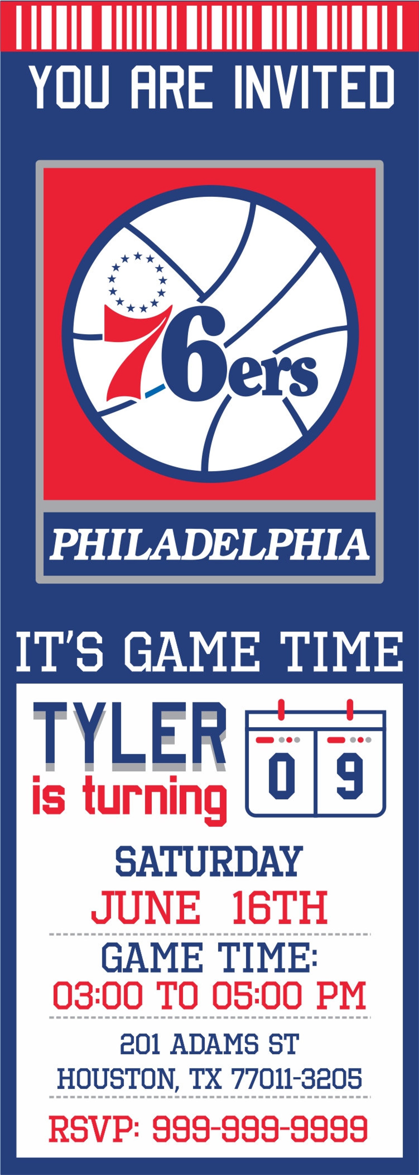 Philadelphia 76ers Invitation ers Birthday Invitations Etsy