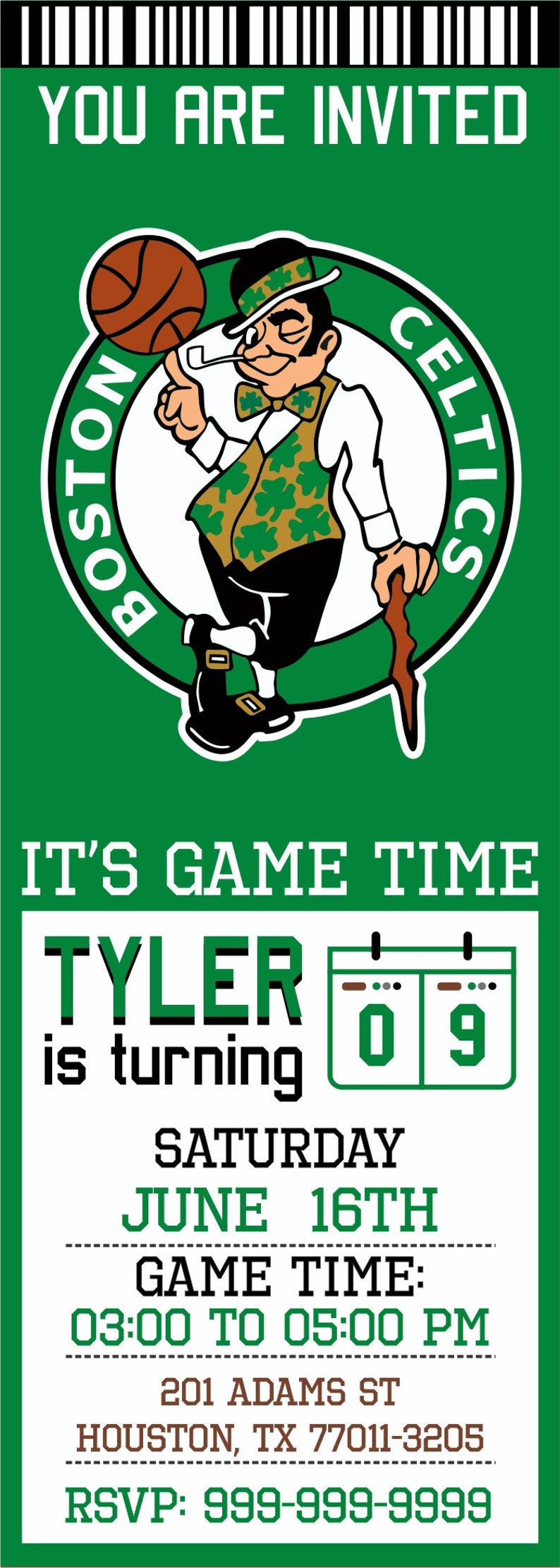 Boston Celtics Invitation Celtics Birthday Invitations | Etsy