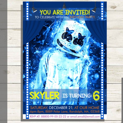 DJ Marshmello Invitation Etsy