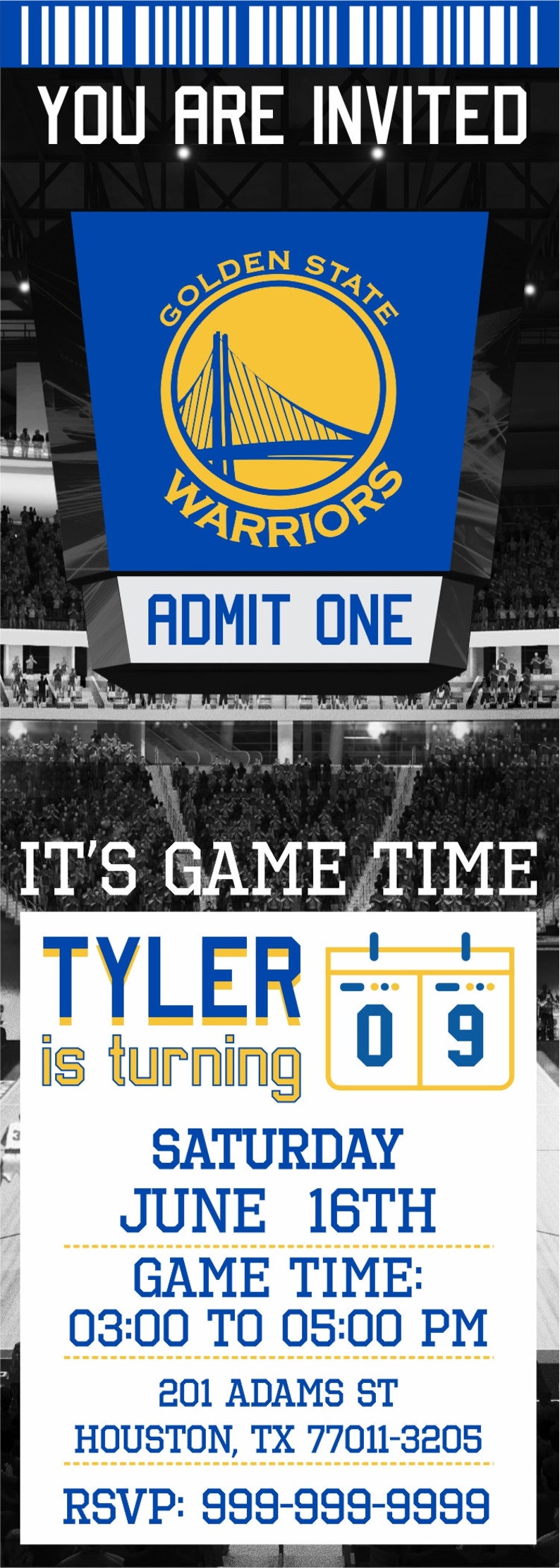 Golden State Warriors Invitation Warriors Birthday | Etsy