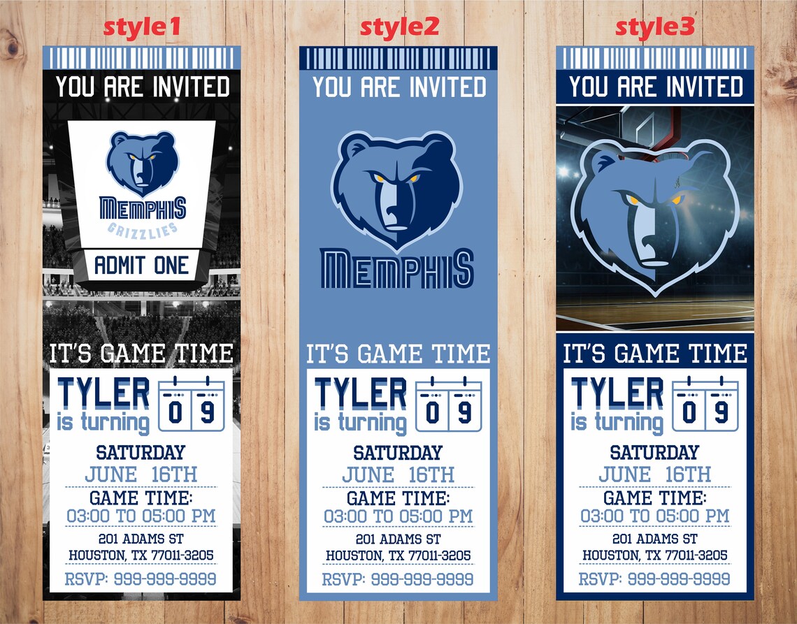 Memphis Grizzlies Invitation Grizzlies Birthday Invitations Etsy