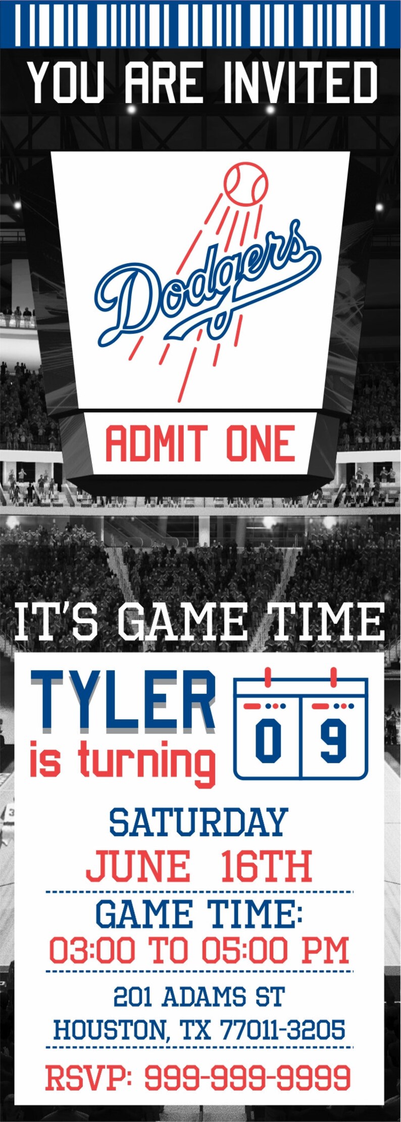 Los Angeles Dodgers Invitation LA Dodgers Birthday - Etsy