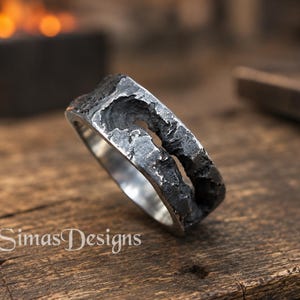 Lava-Ring aus geschmolzenem Edelstahl für Damen und Herren, strukturierter Unisex-Ring, handgeschmiedet, organisches Design, Schmuck im Industriestil