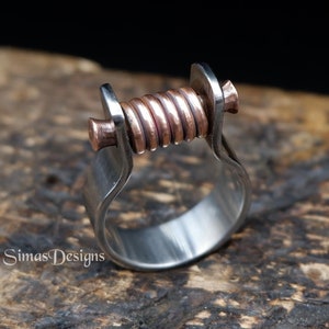 Brutalist Ring Copper And Stainless Steel Ring Textured Ring Hammered Unique Gift For Him Blacksmith Artisan Mens Ring Hand Forged