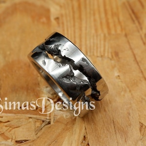 Breiter, geschmolzener, einzigartiger Edelstahlring mit organischem Design, tolles Geschenk für Frauen oder Männer, massiver, dicker und schwerer Ring, Vatertagsgeschenk