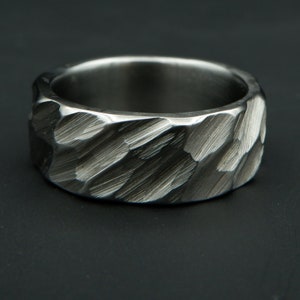 Minimalistic faceted stainless steel ring band, Perfect Gift for a Man or Women, Unique hand forged ring