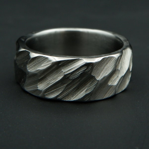 Faceted Ring, Minimalistic Stainless steel ring, Perfect Gift for a Man or Women, Unique Hand forged ring