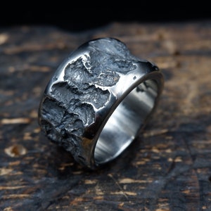 Wide molten stainless steel ring, Textured Ring, Organic Design, Unique ring
