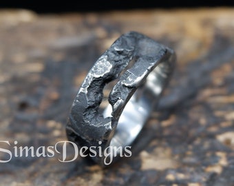 Lava ring Molten Men's Stainless Steel ring, Textured ring, Hand forged ring, Organic design
