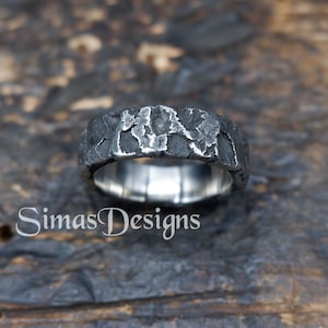 Dark Molten Lava Stainless Steel ring, Textured ring, Hand forged ring, Organic design, Unique Mens Womens Ring Band